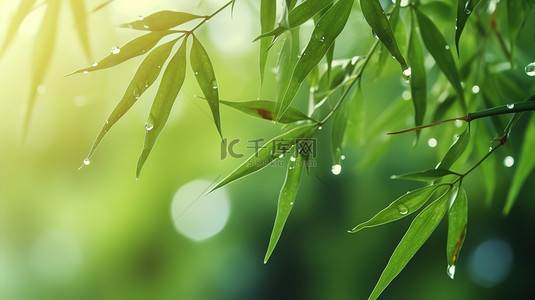 春天雨水树叶上的水滴素材