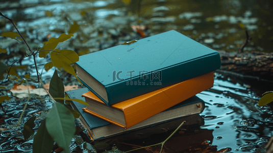 高清在水沼泽地里摆放硬皮书本的背景7