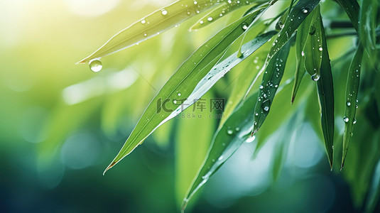 树叶上的水滴背景图片_春天雨水树叶上的水滴设计