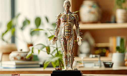 中医拿人体模型练习针灸