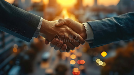 城市合作握手背景图片_商务握手合作城市背景