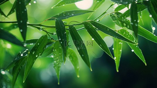 春天雨水树叶上的水滴背景图片