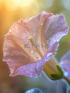 玻璃质感牵牛花春天下雨天背景