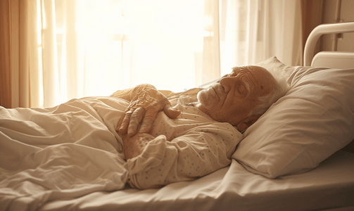 患病的摄影照片_躺在病床上睡觉的老人