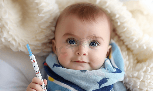 外国孩子摄影照片_外国婴儿量体温