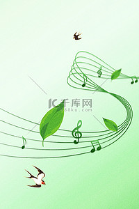 燕子筑的窝背景图片_简约绿色音乐音符树叶春季春天背景