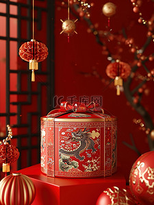 春节大促背景图片_新年礼盒包装新年春节大促背景图片