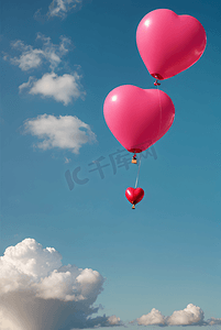 天空中爱心形状气球摄影配图
