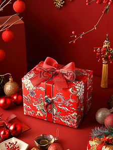 礼盒包装红色背景图片_新年礼盒包装新年春节大促背景图