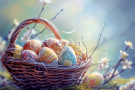 鸡蛋篮子背景图片_篮子里的复活节彩蛋图片