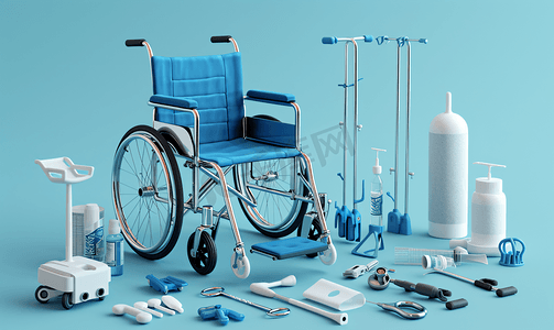 轮椅下坡摄影照片_轮椅素材器械医疗