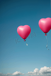 爱心气球气球摄影照片_天空中爱心形状气球摄影图5