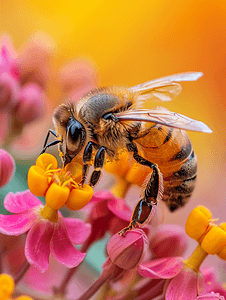 春天蜜蜂采花蜜春天