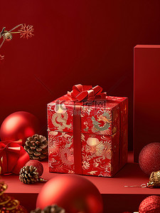 礼盒包装红色背景图片_新年礼盒包装新年春节大促设计