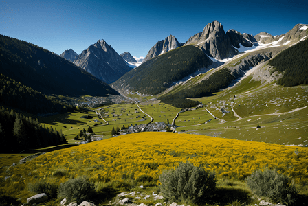 自然风景摄影照片_冬季阿尔卑斯山壮丽风景图1摄影配图