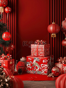 礼盒新年背景图片_新年礼盒包装新年春节大促图片