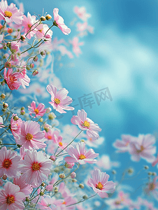植物背景摄影照片_春天花卉蓝天背景春天