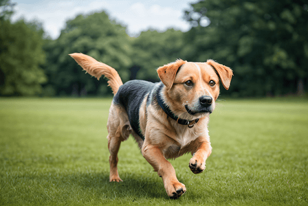 遛狗摄影照片_狗狗在草地上奔跑摄影图5