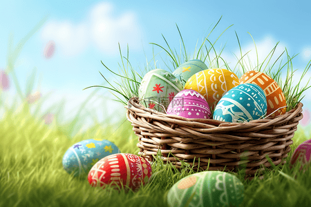 鸡蛋篮子背景图片_篮子里的复活节彩蛋设计图