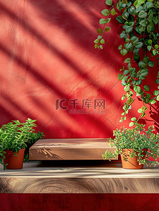 红色墙壁植物电商展台设计图