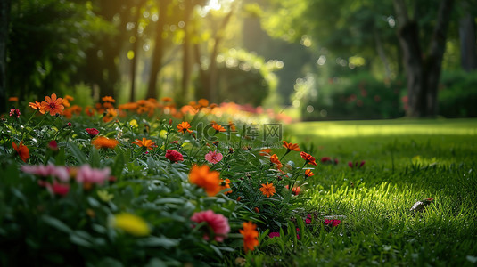 鲜花素材背景图片_宁静的公园里的鲜花素材