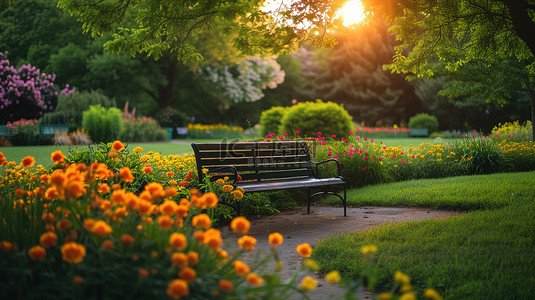 宁静的公园里的鲜花背景素材