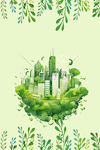 植树节环境背景图片_植树节绿植绿色卡通树叶保护环境背景素材