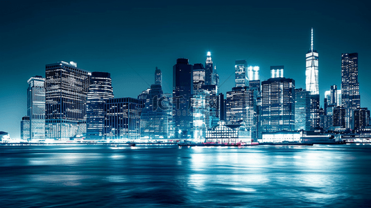 蓝色夜晚时尚现代化沿海城市背景图12