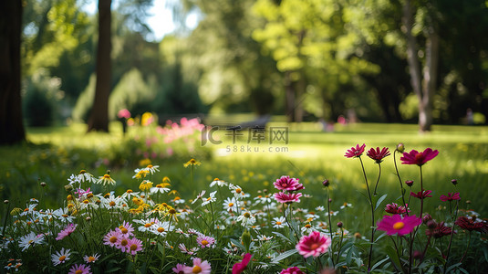 宁静的公园里的鲜花背景图片