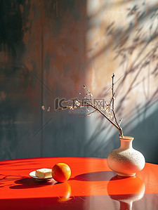 桌子花瓶背景图片_新年春节布置的桌子花瓶图片
