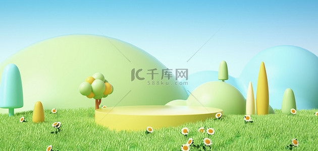 c4d展台背景图片_春季草地植物展台c4d背景图