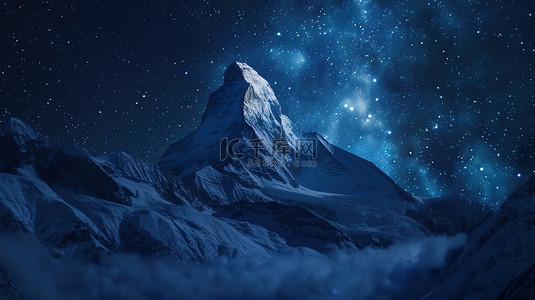 夜空中星空下的山峰景观素材