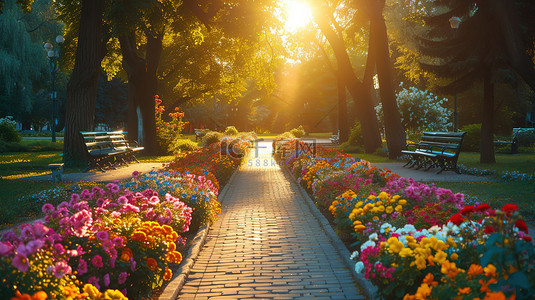 公园的春天背景图片_宁静的公园里的鲜花背景图