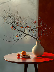 红色的桌子背景图片_新年春节布置的桌子花瓶素材