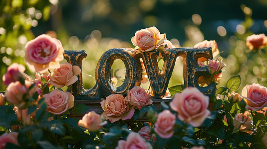 LOVE被玫瑰花包围背景图片