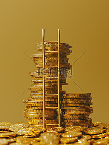 金币金色背景图片_金色的梯子放在一堆金币上背景图片