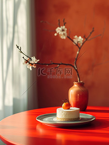 新年春节布置的桌子花瓶背景素材