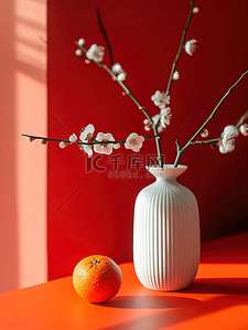 新年春节布置的桌子花瓶背景图