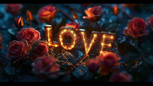 LOVE被玫瑰花包围设计图
