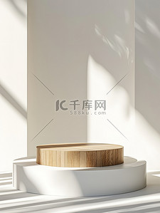 白色墙壁木板电商展台背景图