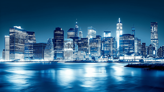 蓝色夜晚时尚现代化沿海城市背景图8