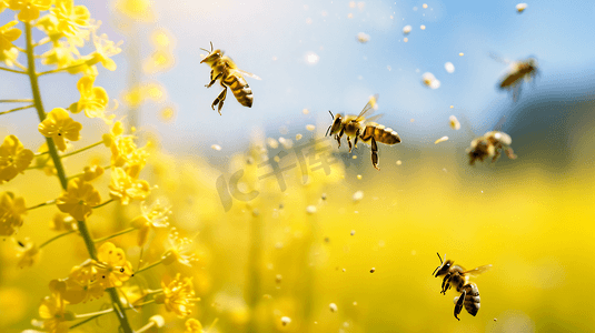勤劳漫画摄影照片_鲜花上采蜜的蜜蜂5