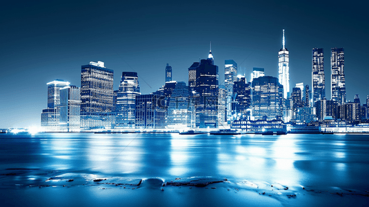 蓝色夜晚时尚现代化沿海城市背景图9