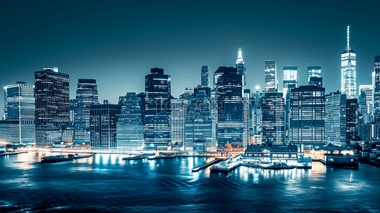 蓝色夜晚时尚现代化沿海城市背景图3