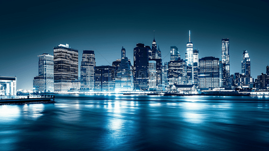 蓝色夜晚时尚现代化沿海城市背景图11