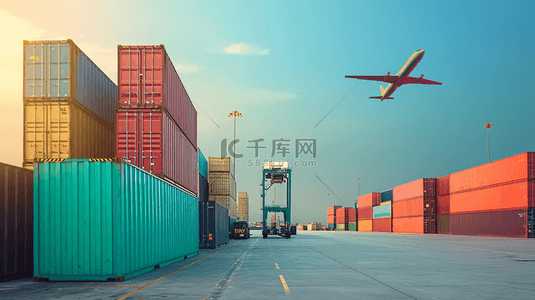 白云蓝天飞机背景图片_飞机港口集装箱货物运输物流的图片5