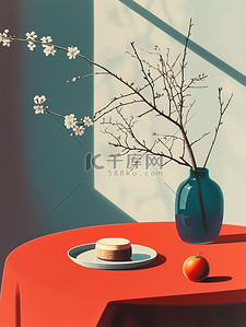 桌子背景图片_新年春节布置的桌子花瓶设计图