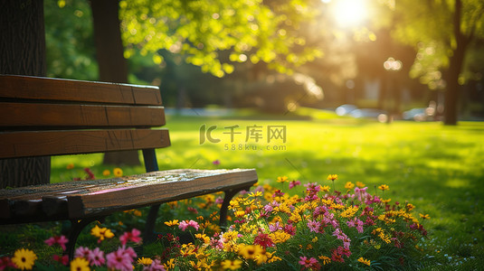 春天鲜花图背景图片_宁静的公园里的鲜花背景图