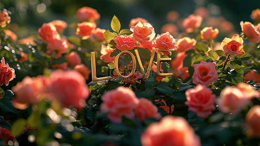love背景图片_LOVE被玫瑰花包围背景素材