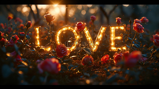 love背景图片_LOVE被玫瑰花包围背景图